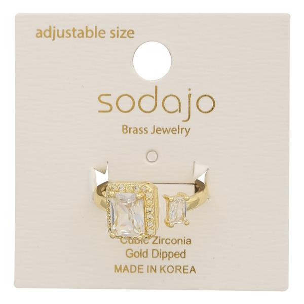 SODAJO CUT STONE CZ GOLD DIPPED ADJUSTABLE RING