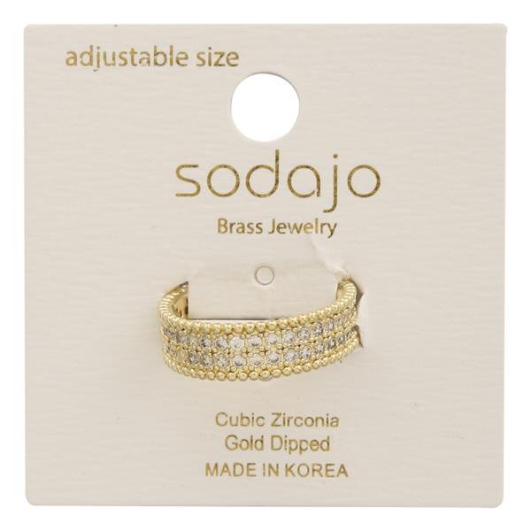 SODAJO MULTI ROW DESIGN CZ GOLD DIPPED ADJUSTABLE RING