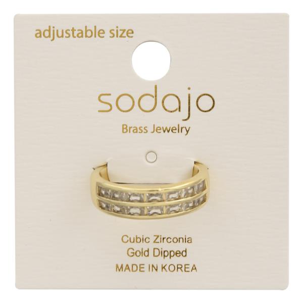 SODAJO CUT ROW CZ GOLD DIPPED ADJUSTABLE RING