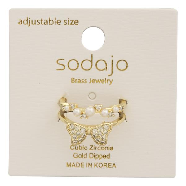 SODAJO BUTTERFLY PEARL CZ GOLD DIPPED ADJUSTABLE RING