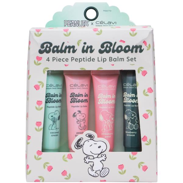 CELAVI X PEANUTS BALM IN BLOOM 4PC PEPTIDE LIP BALM SET