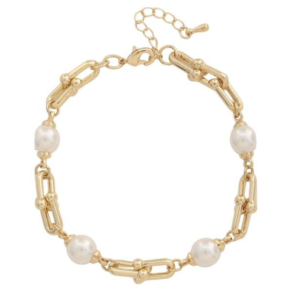 SODAJO GOLD DIPPED METAL PEARL CHAIN BRACELET