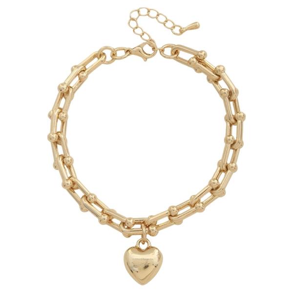 SODAJO GOLD DIPPED METAL CHAIN HEART CHARM BRACELET