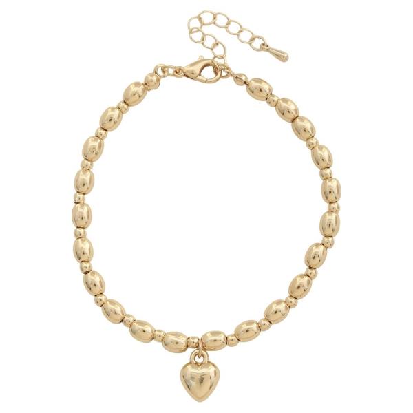 SODAJO GOLD DIPPED METAL BEAD HEART CHARM BRACELET