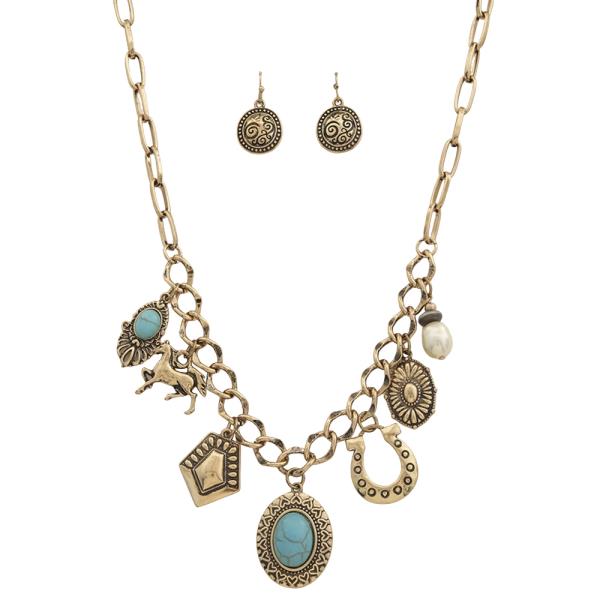 WESTERN TURQUOISE HORSE MULTI CHARM NECKLACE