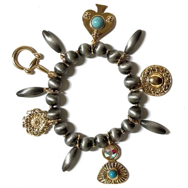 WESTERN TURQUOISE HORSESHOE MULTI CHARM BEADED BRACELET