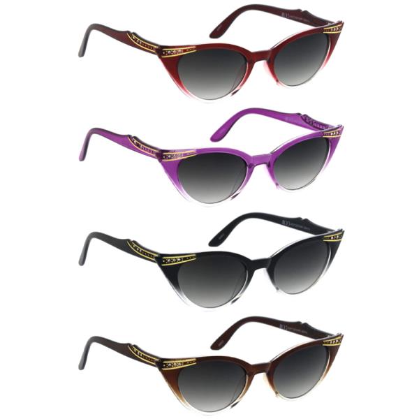 ROUND CAT EYE RHINESTONE DESIGN SUNGLASSES 1DZ