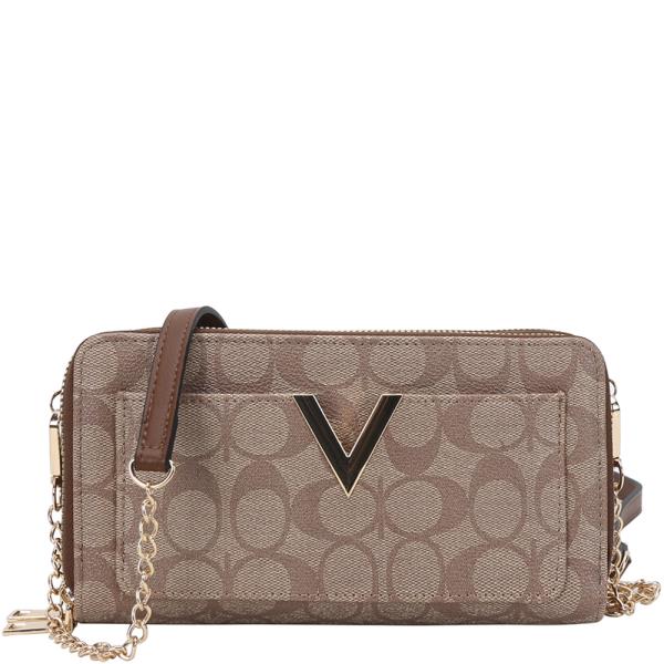 OVAL TEXTURE PRINT V ZIPPER WALLET W STRAP