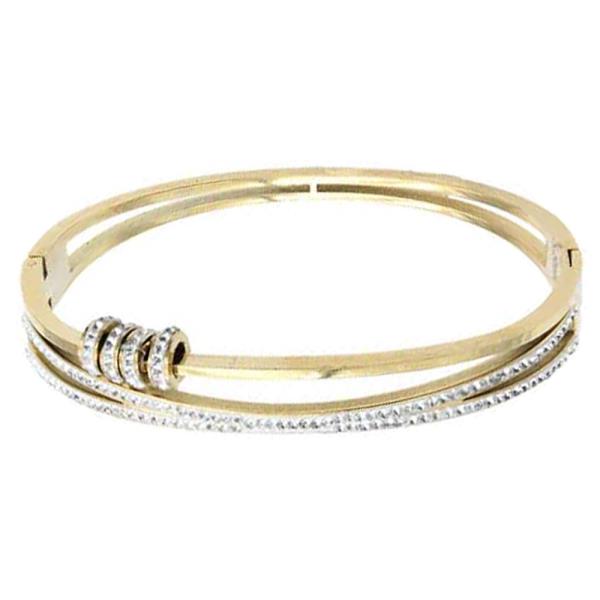 STAINLESS STEEL RHINESTONE HINGED BANGLE BRACELET