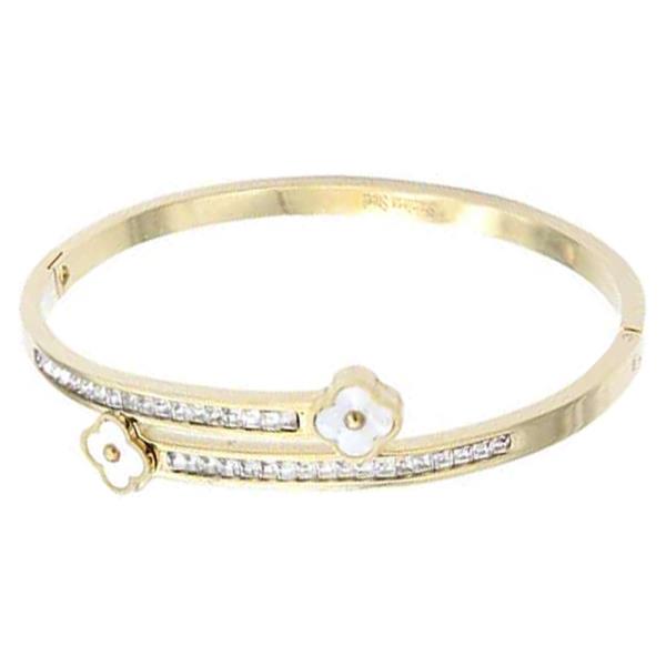 STAINLESS STEEL RHINESTONE FLOWER BANGLE BRACELET