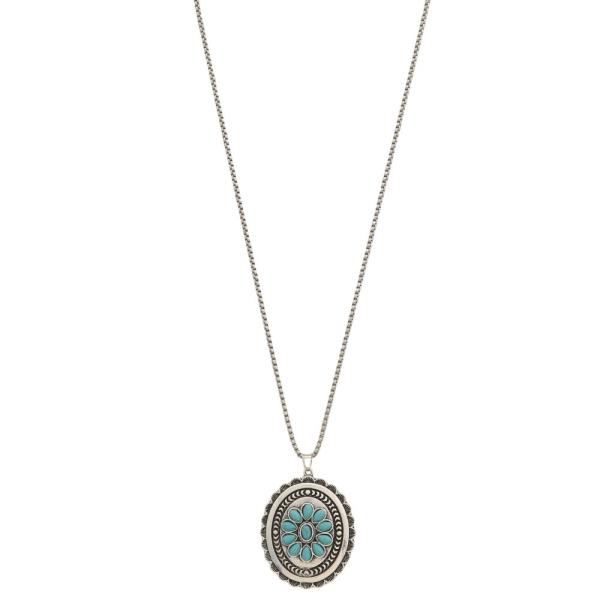 METAL CHAIN WESTERN CONCHO PENDANT NECKLACE