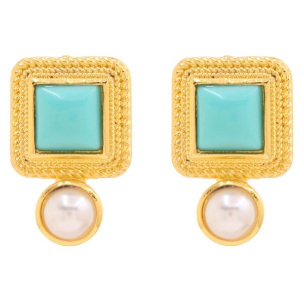 SQUARE METAL PEARL STUD EARRING