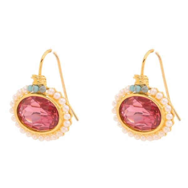 CRYSTAL STONE PEARL DANGLE EARRING