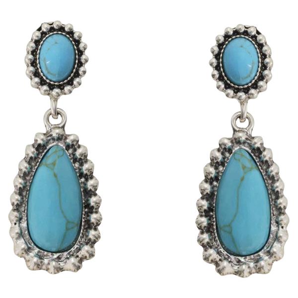 WESTERN TURQUOISE DOUBLE TEARDROP DROP EARRING