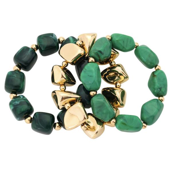 RESIN NUGGET BEAD STRETCH BRACELET SET