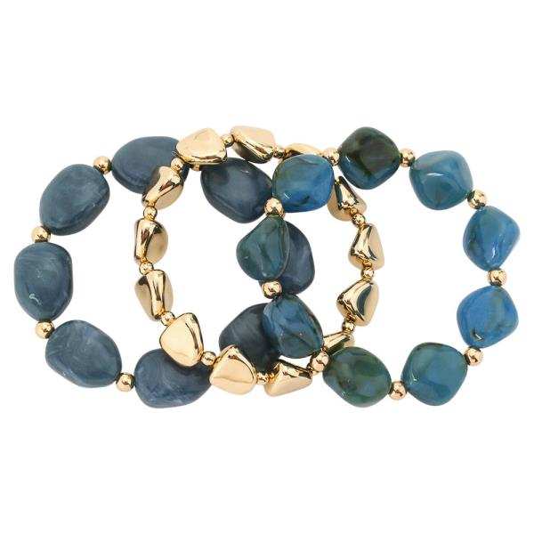 RESIN OVAL BEAD STRETCH BRACELET SET