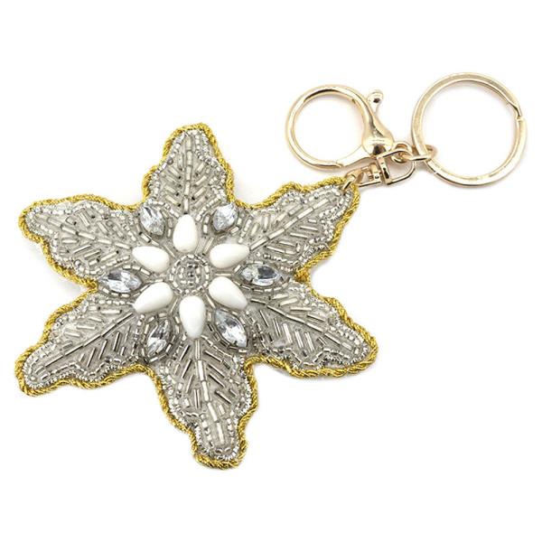 SEED BEAD RHINESTONE FLOWER BAG CHARM KEYCHAIN