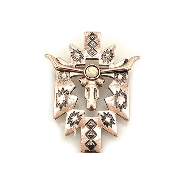 WESTERN BULL SKULL CROSS BROOCH