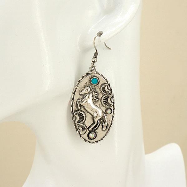 WESTERN TURQUOISE HORSE OVAL DROP EARRING
