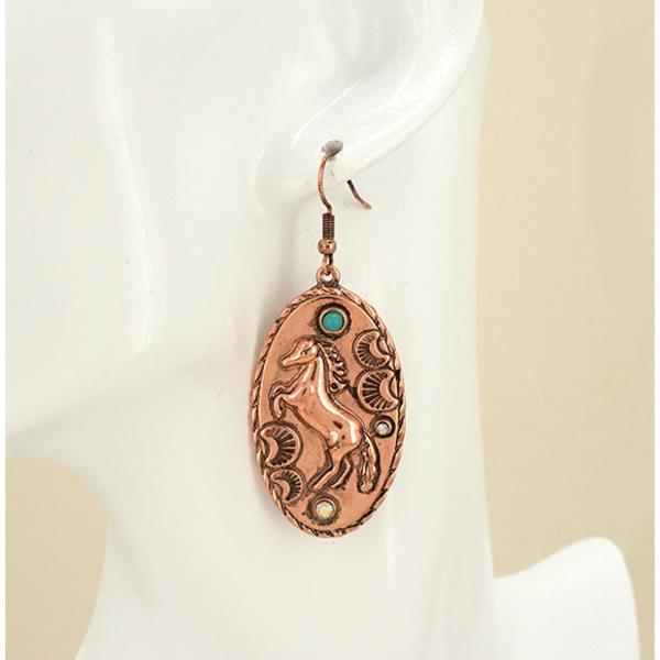 WESTERN TURQUOISE HORSE OVAL DROP EARRING