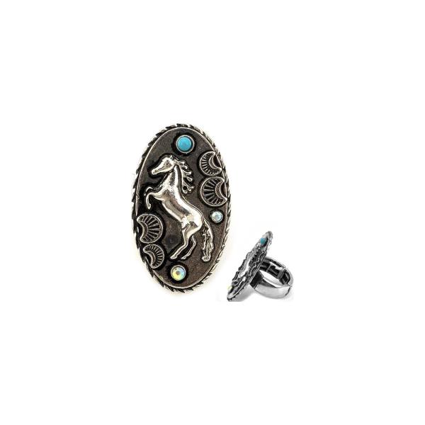 WESTERN TURQUOISE HORSE OVAL RING