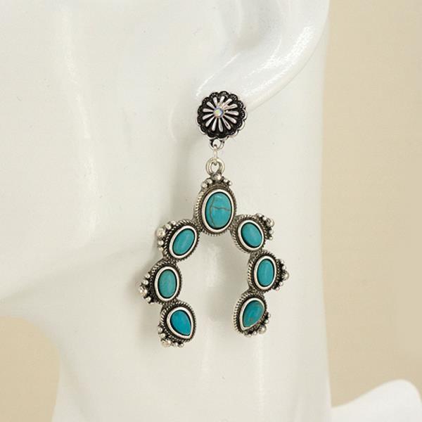 WESTERN TURQUOISE CLUSTER HORSESHOE DROP EARRING