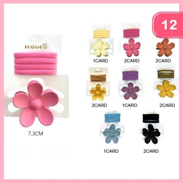 HAIR TIE FLOWER CLAW CLIP SET (12 UNITS)