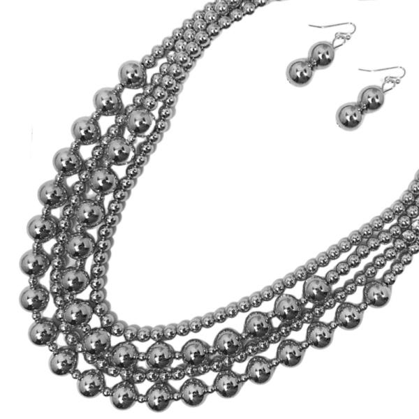 BEADED LAYERED NECKLACE EARRING SET