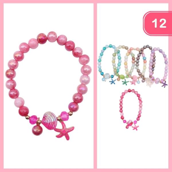 BEADED SEA LIFE CHARM  STRETCH BRACELET (12 UNITS)