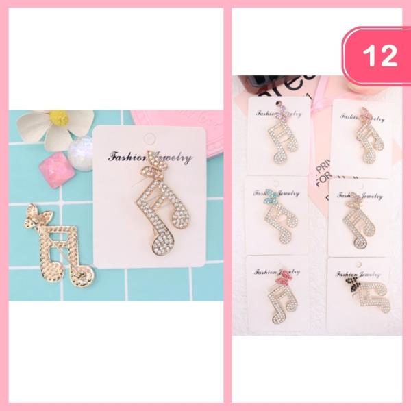RHINESTONE MUSIC NOTE BUTTERFLY BROOCH (12 UNITS)