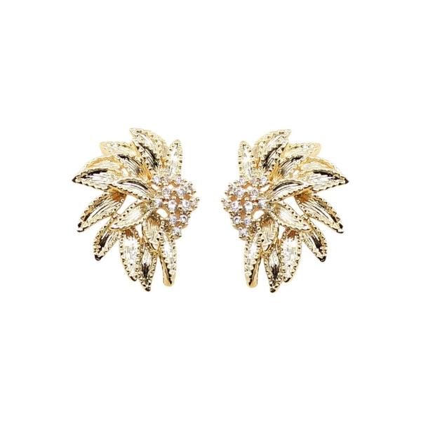 METAL RHINESTONE LEAF EARRING
