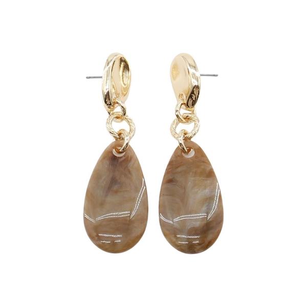 METAL RESIN TEARDROP DANGLE EARRING