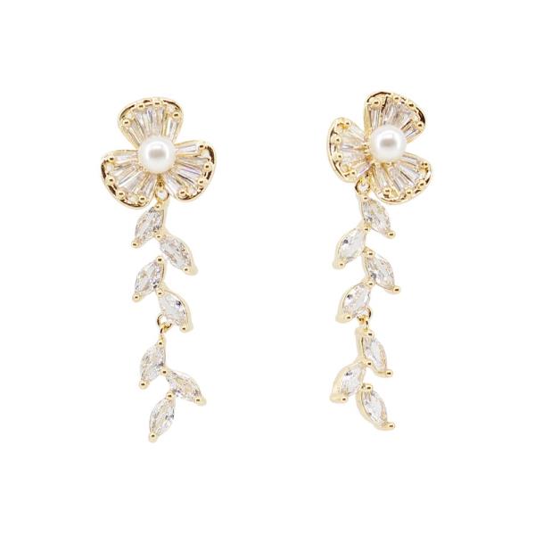 CZ STONE FLOWER DROP EARRING