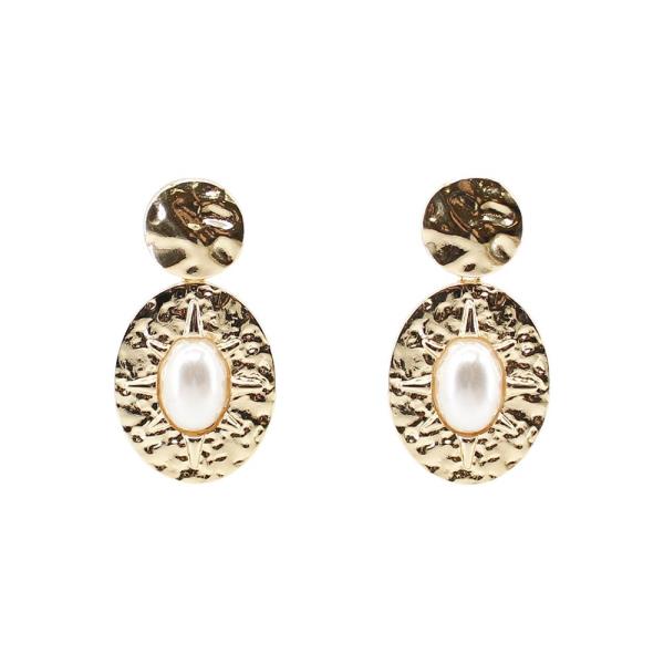 HAMMERED DROP WITH PEARL EARRING