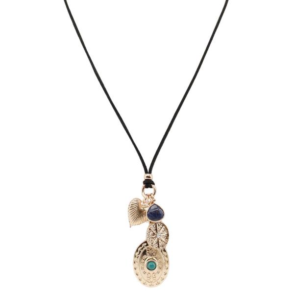 ROPE GOLD MULTI CHARM NECKLACE