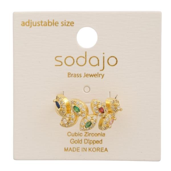 SODAJO GOLD DIPPED CZ LEAF RING