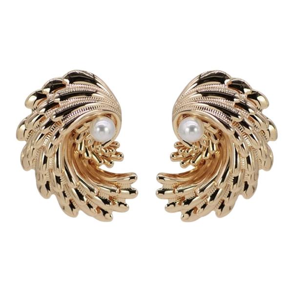 TEXTURED METAL WING W/ PEARL POST EARRING