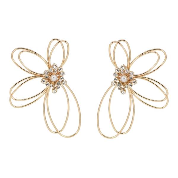 WIRE HALF FLOWER W/ RHINESTONE  POST EARRING