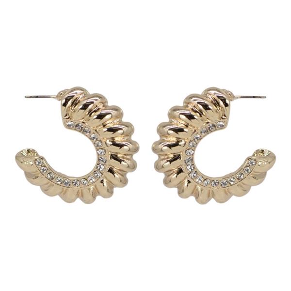 METAL RHINESTONE TEXTURED HOOP EARRING