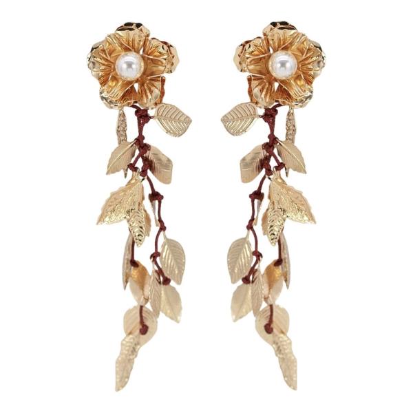METAL FLOWER W/ LEAVES DROP EARRING