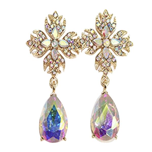 RHINESTONE FLORAL CROSS TEARDROP DROP EARRING