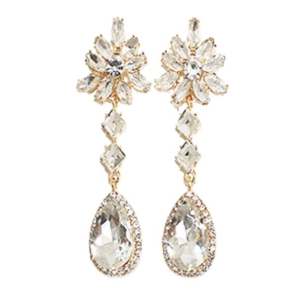RHINESTONE FLORAL GEOMETRIC TEARDROP DROP EARRING