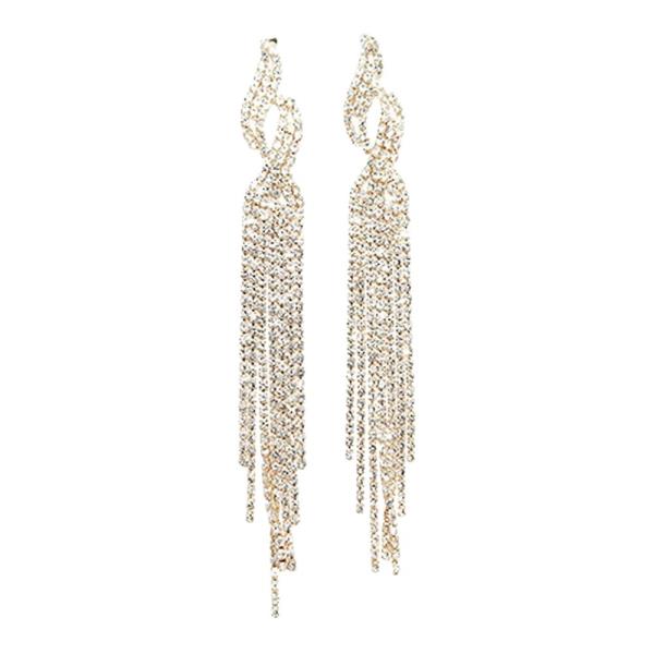 RHINESTONE BRAIDED FRINGE TASSEL DANGLE EARRING