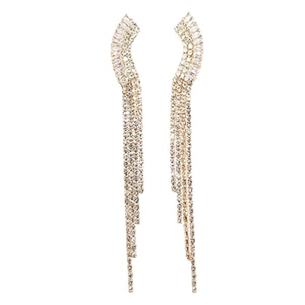 RHINESTONE WAVY FRINGE DANGLE EARRING