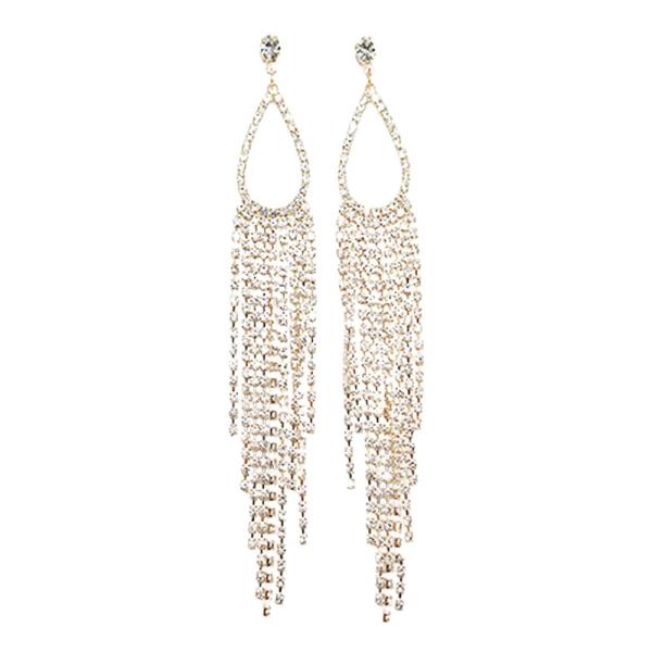 RHINESTONE OPEN TEARDROP FRINGE DANGLE EARRING
