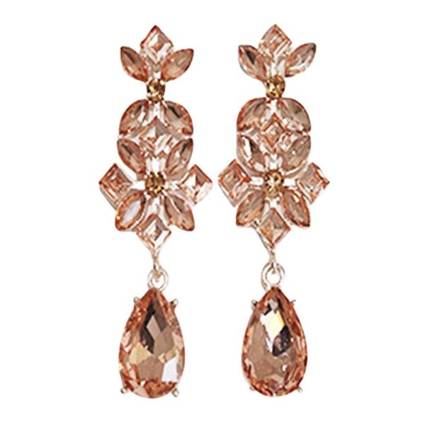 RHINESTONE GEOMETRIC FLORAL TEARDROP DROP EARRING