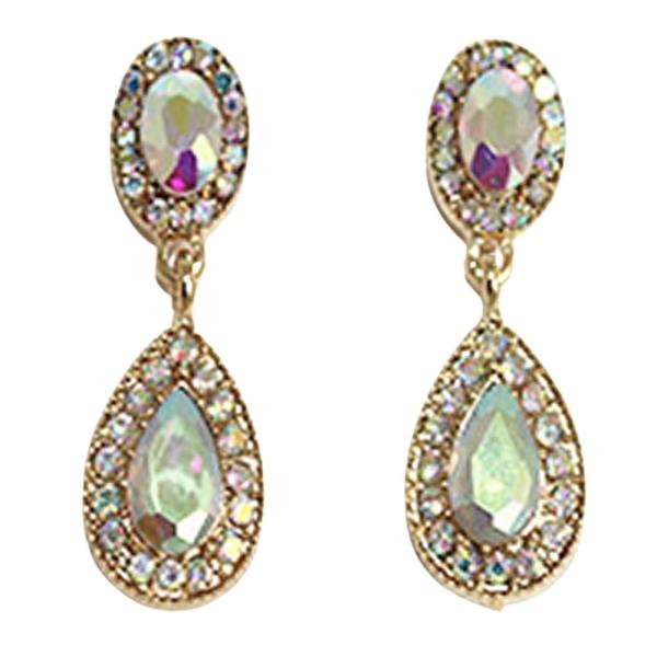 RHINESTONE OVAL TEARDROP DROP EARRING