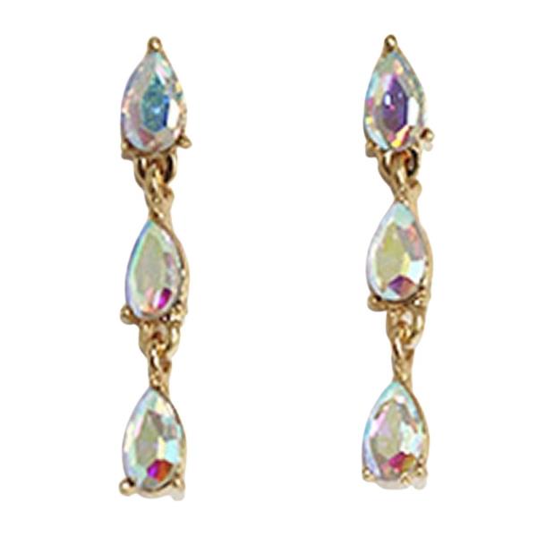 RHINESTONE TRIPLE TEARDROP LINEAR EARRING