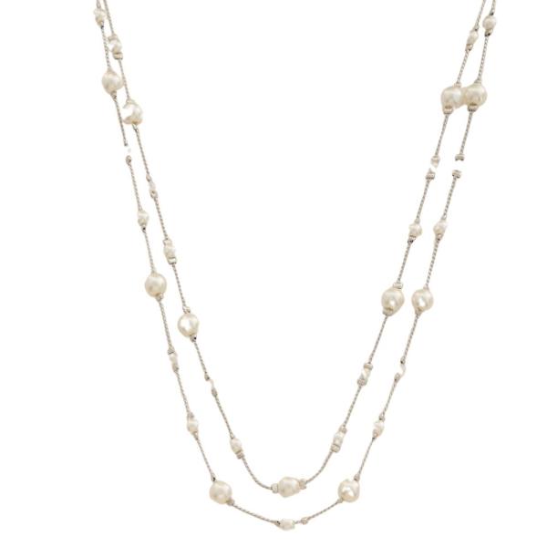 2 LAYERED PEARL STATION NECKLACE