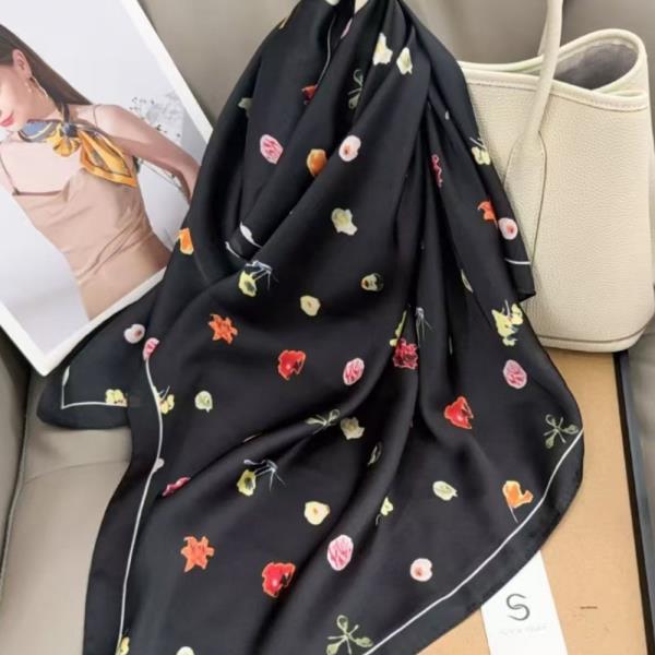 WOMEN FLORAL PRINT SATIN SMALL SQUARE SCARF MULTI-USE NECK BANDANA HEAD TIE